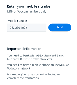 Payfast Information 6 Screenshot requesting you to enter your mobile number