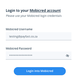 login to Mobicred screenshot 
