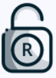 fraud prevention icon with a grey padlock with an R on it