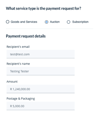 what service type is the payment request for screenshot 