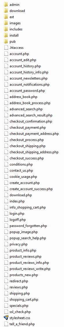 Directory structure of base osCommerce folder