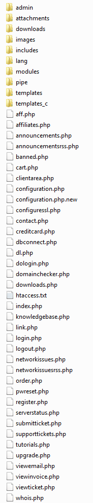 Directory structure of base WHMCS folder
