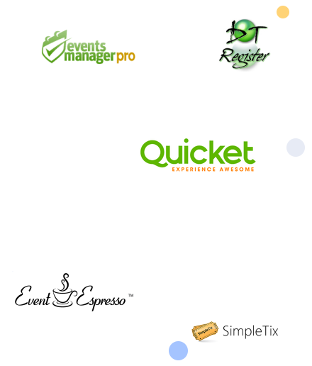 Events Manager Pro logo, Event Espresso logo, SimpleTix logo, Quicket logo, DT Register logo, integrate with PayFast and accept online payments